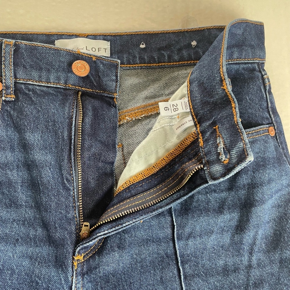 LOFT Dark Wash Straight Leg Jeans With Front Seam Size 28 6 - Picture 8 of 11